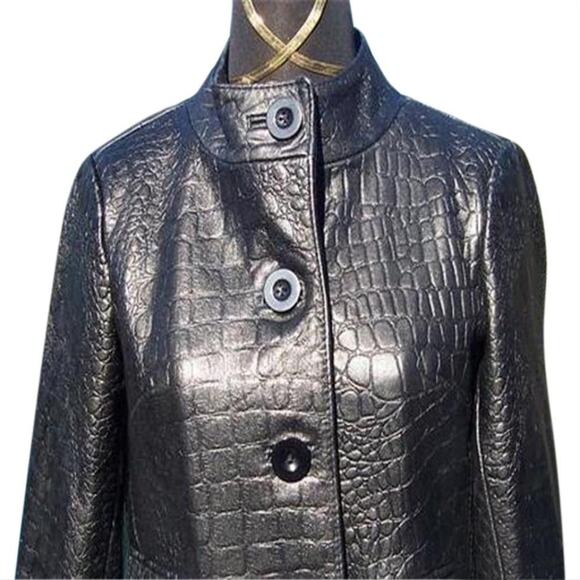 Cache Croc Textured Leather Lined Jacket Coat Top New Front Button NWT $348 - Picture 12 of 13